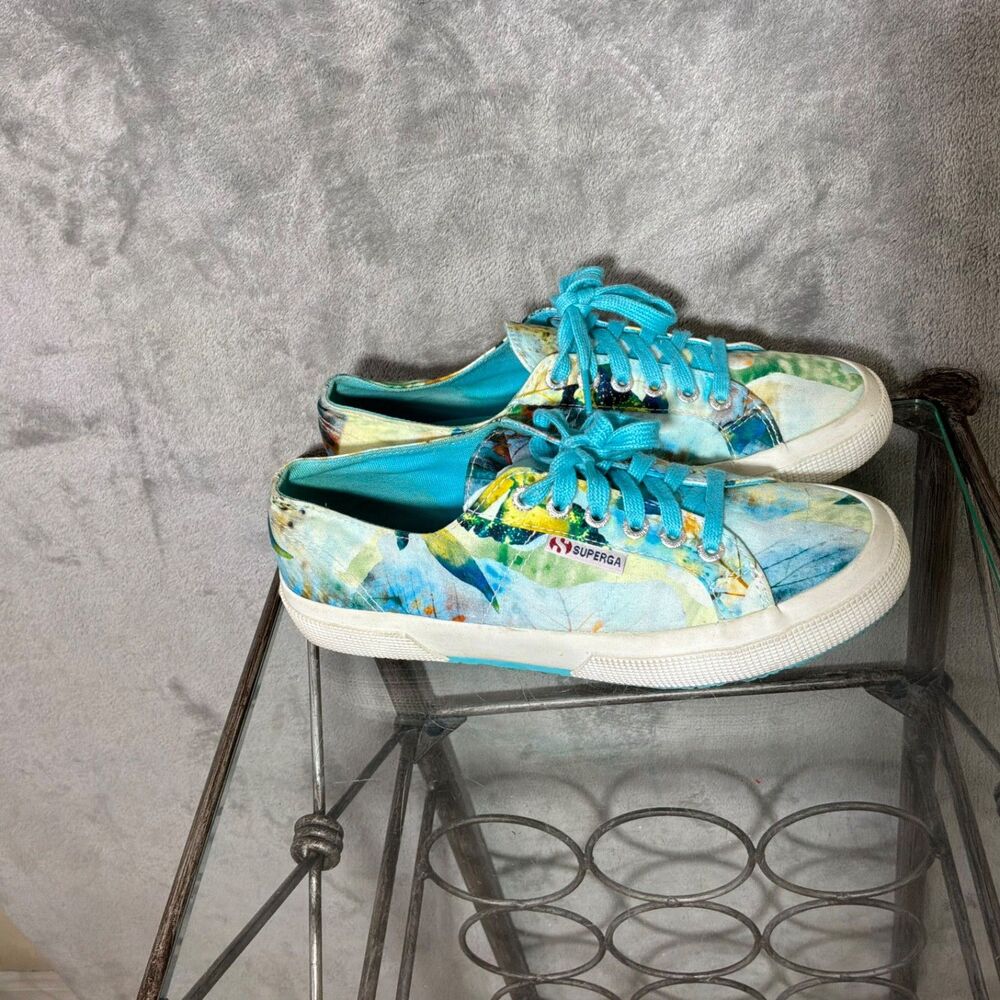 Superga Sneakers Shoes Blue Floral Canvas Fashion Spring Casual women’s 8/39